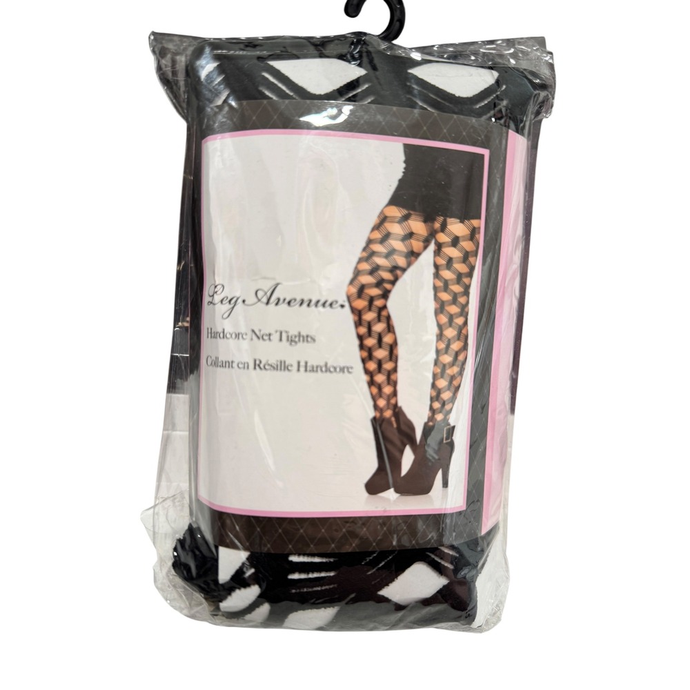 Leg Avenue 7108 Hardcore Net Tights Black Geometric Diamond Fishnets One Size